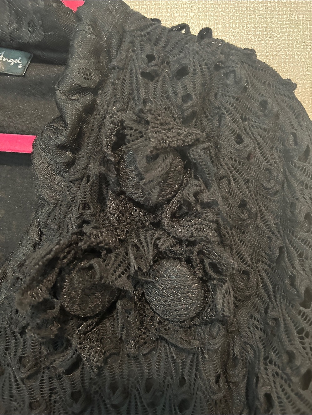 Pretty Angel Black Lace Crochet Button-Up Blouse - Picture 3 of 8